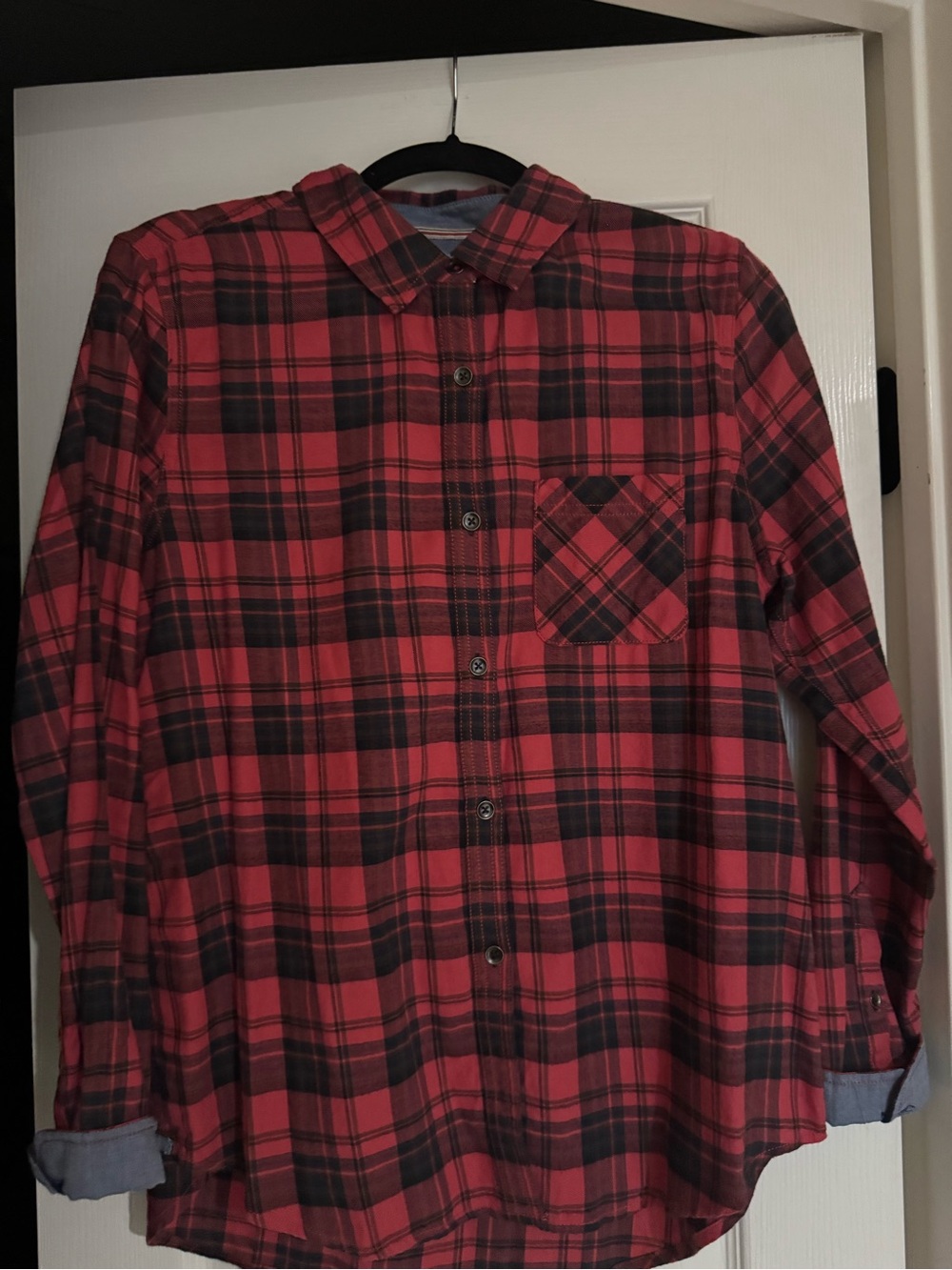 Women - Flag and Anthem Red Plaid thin flannel Button-Up Shirt